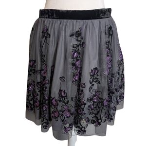 Blondie Nites Black, Grey, & Purple Glitter Flowers Formal Short Skirt Size 13